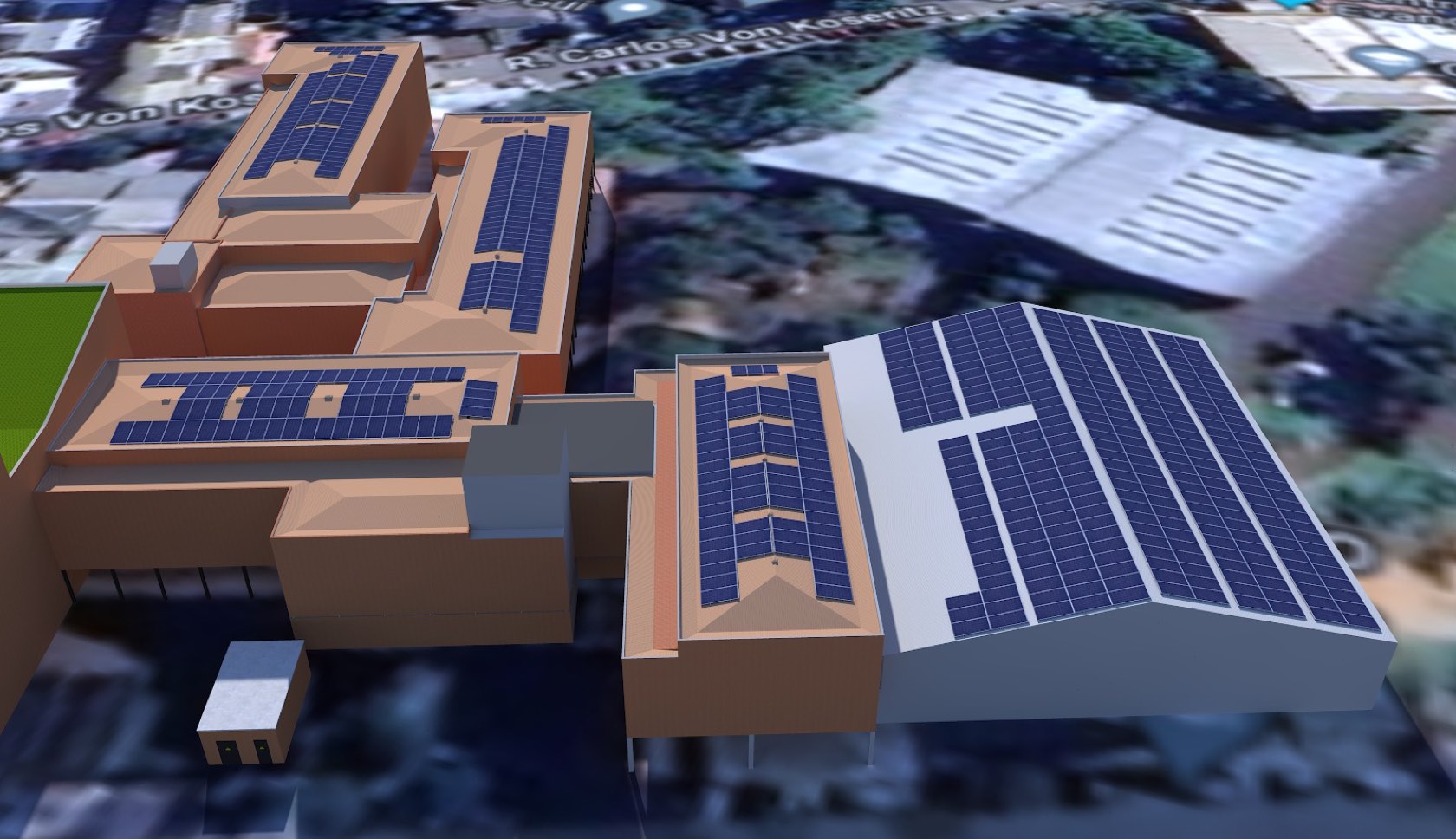 Projeto em 3D com simulação dos módulos, obra da Sonnental